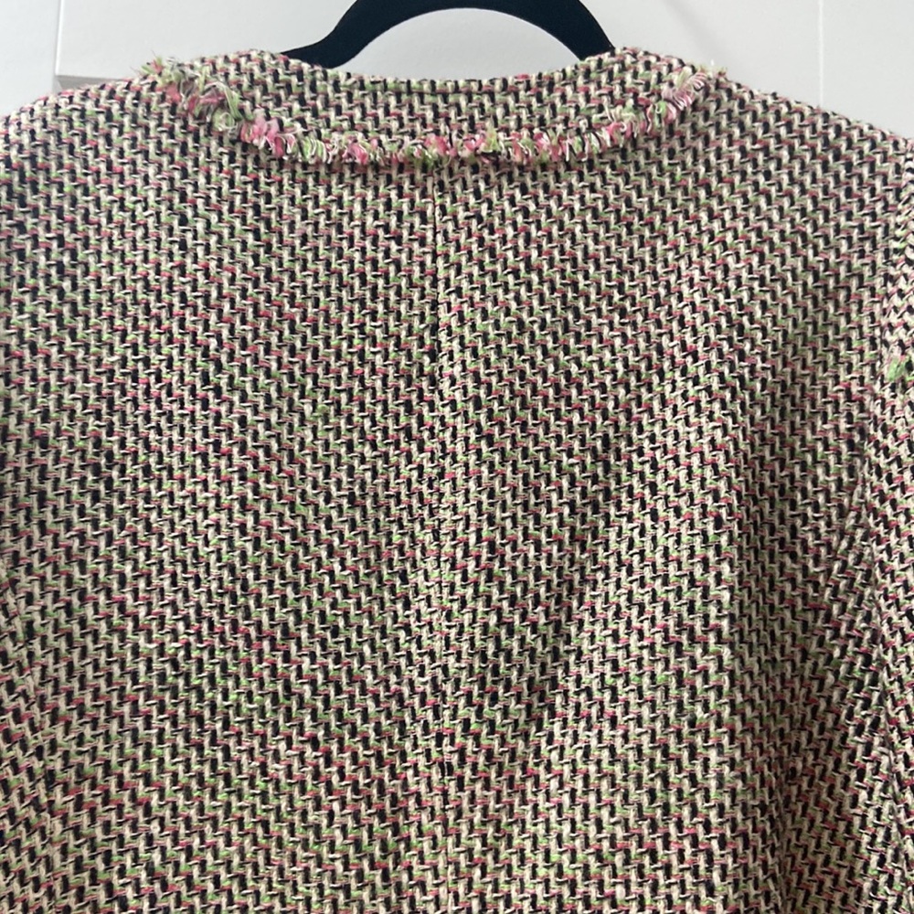 Talbolts Pink Green Tweed Eyelash Trim Cloqué Style Round Neck Blazer Jacket 12 - Picture 15 of 16
